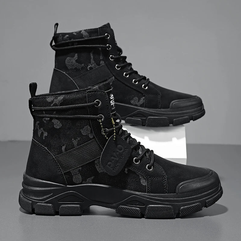 Military Boots for Men Autumn High Top Camouflage Desert Casual Flats Mens Boot Breathable Non Slip Work Shoes Zapatillas Hombre by PETAL & GLOW