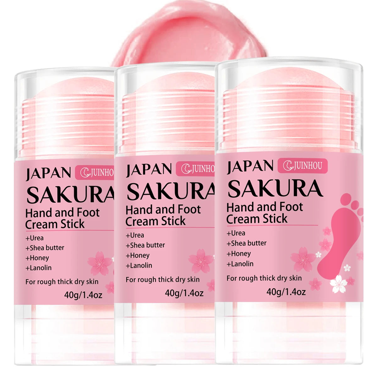 JUINHOU 60% Urea + 2% Salicylic Acid Cherry Blossom Scent Hand & Foot Cream Stick Deep Hydration, Dry Skin Care, Heel Protection