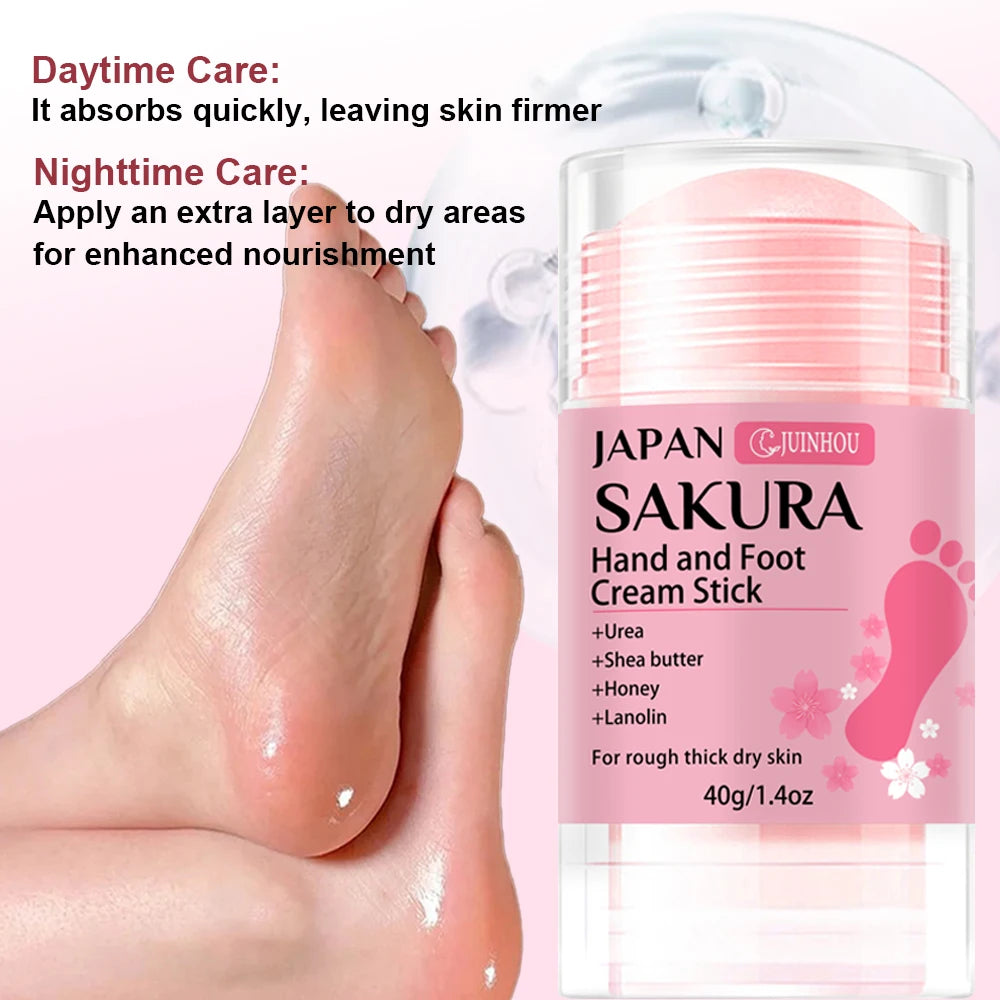 JUINHOU 60% Urea + 2% Salicylic Acid Cherry Blossom Scent Hand & Foot Cream Stick Deep Hydration, Dry Skin Care, Heel Protection