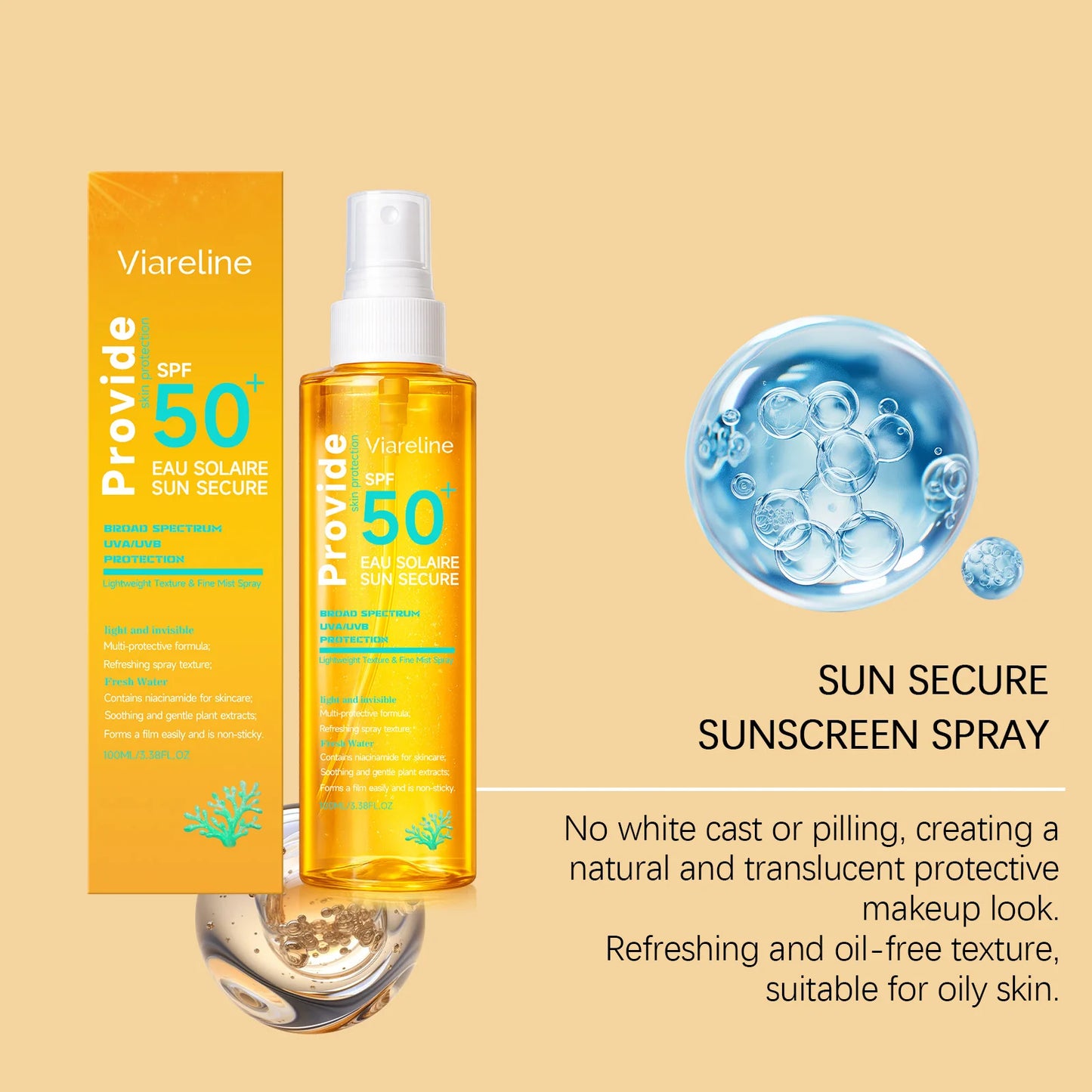 100ML SPF50 日焼け止めスプレー ベタつかない 肌保護 保湿 なめらかさ向上 リフレッシュ 日焼け防止 日焼け止めスプレー