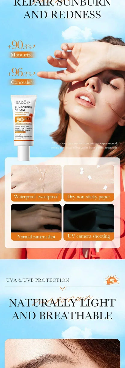 SPF90+ 日焼け止め、UVカット、美白日焼け止め、保湿、美白、顔と体用日焼け止め、スキンケア、アンチエイジング
