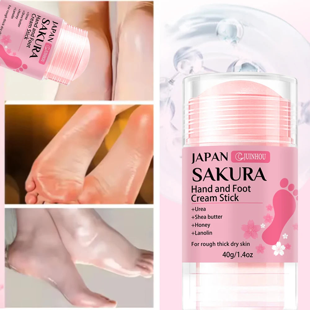 JUINHOU 60% Urea + 2% Salicylic Acid Cherry Blossom Scent Hand & Foot Cream Stick Deep Hydration, Dry Skin Care, Heel Protection