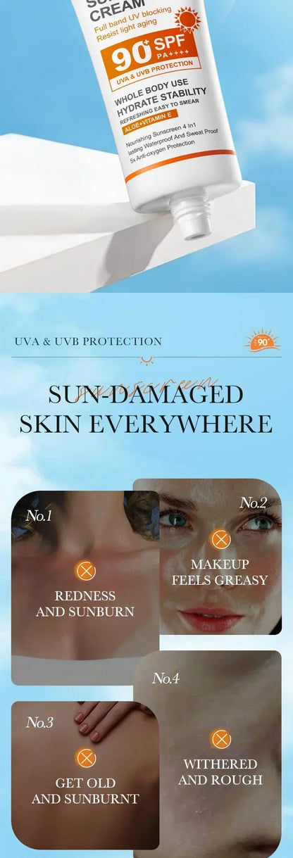 SPF90+ 日焼け止め、UVカット、美白日焼け止め、保湿、美白、顔と体用日焼け止め、スキンケア、アンチエイジング