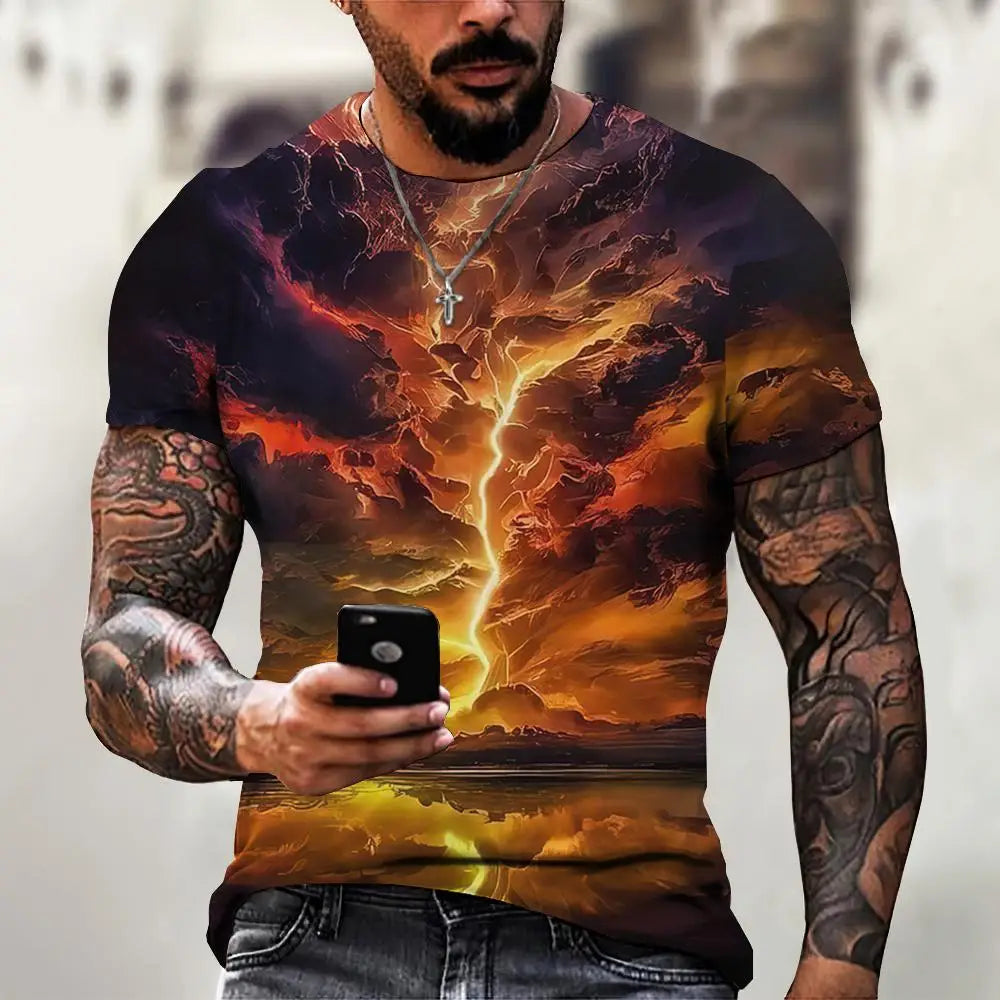 メンズ ファッション Tシャツ 3Dラインプリント 男性用 ストリート デザイナー 半袖 オーバーサイズ トップス Tシャツ 日常 カジュアル スポーツウェア