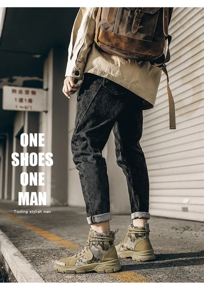 Military Boots for Men Autumn High Top Camouflage Desert Casual Flats Mens Boot Breathable Non Slip Work Shoes Zapatillas Hombre by PETAL & GLOW