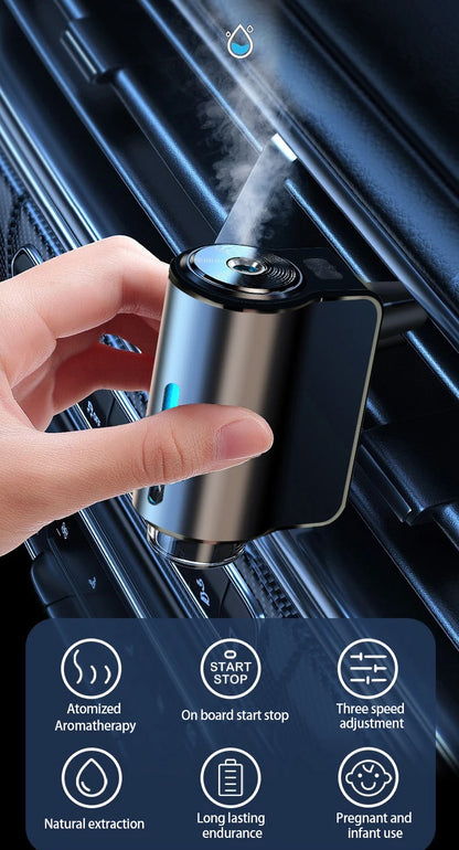 スマートカーアロマディフューザー、3段階調整可能な加湿器機能付きエッセンシャルオイルディフューザー、車用芳香剤
