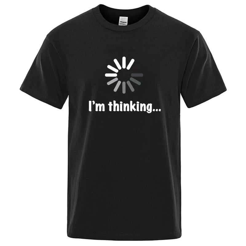 メンズTシャツ 高品質 綿100% 面白い「I'm Thinking」プリント カジュアル ゆったり ストリートウェア クール メンズ Tシャツ Oネック 男性用トップス