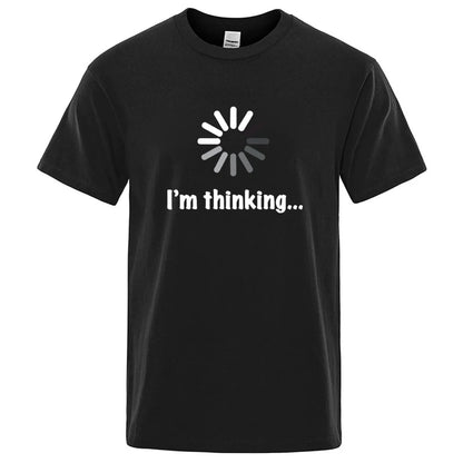 メンズTシャツ 高品質 綿100% 面白い「I'm Thinking」プリント カジュアル ゆったり ストリートウェア クール メンズ Tシャツ Oネック 男性用トップス