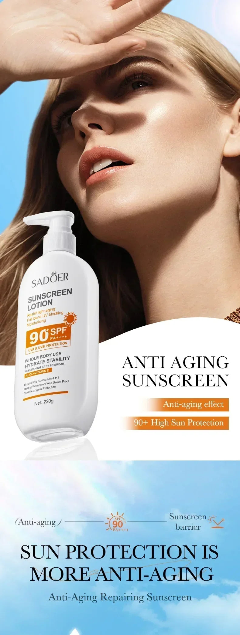 SPF90+ 日焼け止め、UVカット、美白日焼け止め、保湿、美白、顔と体用日焼け止め、スキンケア、アンチエイジング
