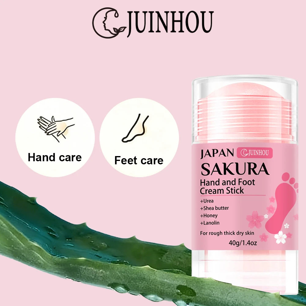 JUINHOU 60% Urea + 2% Salicylic Acid Cherry Blossom Scent Hand & Foot Cream Stick Deep Hydration, Dry Skin Care, Heel Protection