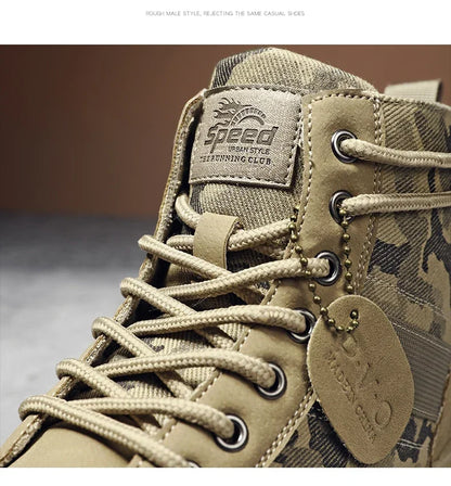 Military Boots for Men Autumn High Top Camouflage Desert Casual Flats Mens Boot Breathable Non Slip Work Shoes Zapatillas Hombre by PETAL & GLOW