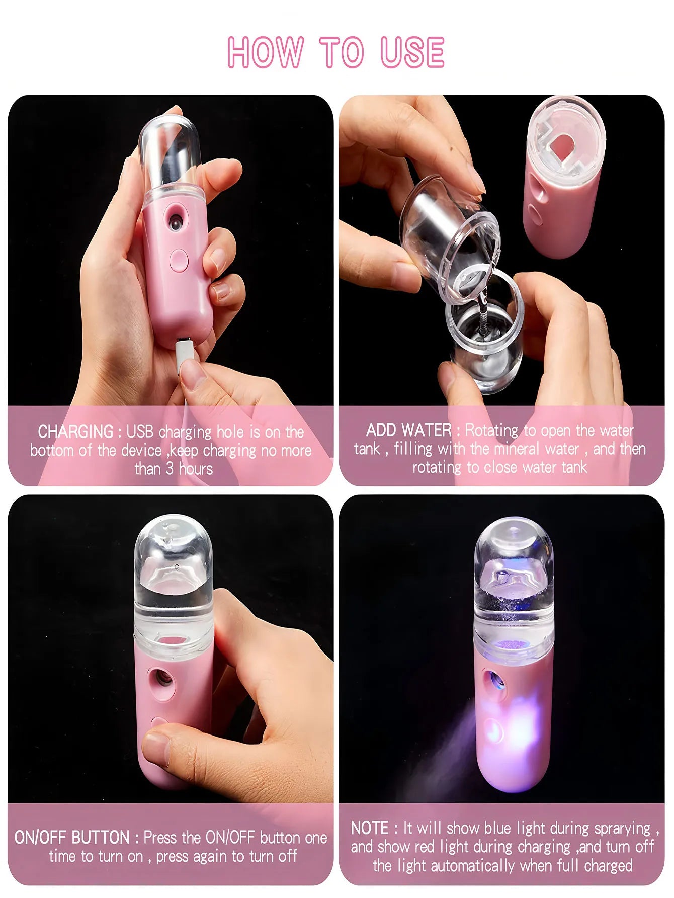 USB充電式携帯ミスト美顔器 加湿器 フェイススチーマー 保湿美容器具 フェイススキンケアツール