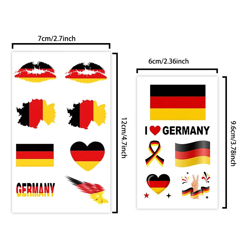 ドイツ国旗の一時的なタトゥーステッカー、長持ち、防水、フェスティバル、サッカー、フットボールファン用フェイスステッカー、腕、顔