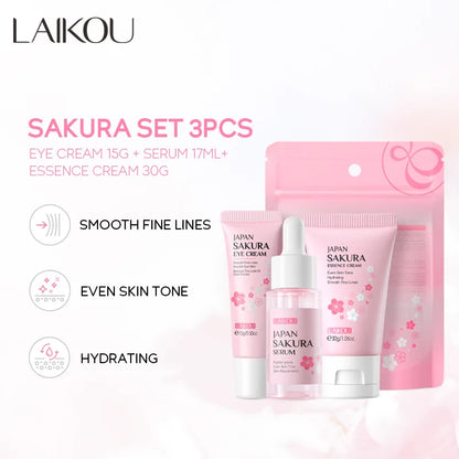 LAIKOU サクラ スキンケアセット フェイシャルクレンザー フェイスクリーム 美容液 化粧水 保湿 美白 しわ防止 スキンケアキット