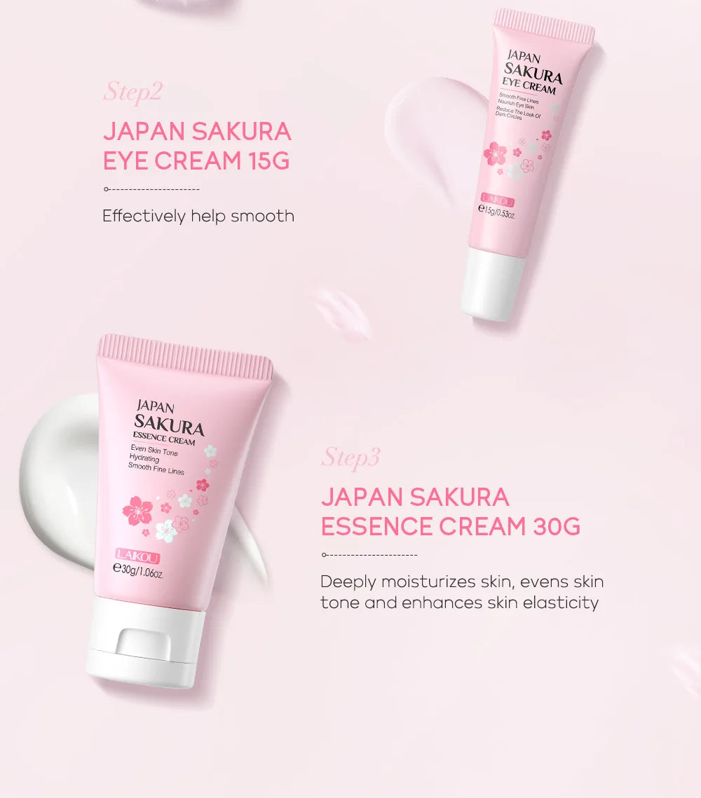 LAIKOU サクラ スキンケアセット フェイシャルクレンザー フェイスクリーム 美容液 化粧水 保湿 美白 しわ防止 スキンケアキット