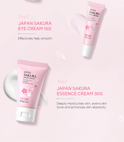 LAIKOU サクラ スキンケアセット フェイシャルクレンザー フェイスクリーム 美容液 化粧水 保湿 美白 しわ防止 スキンケアキット
