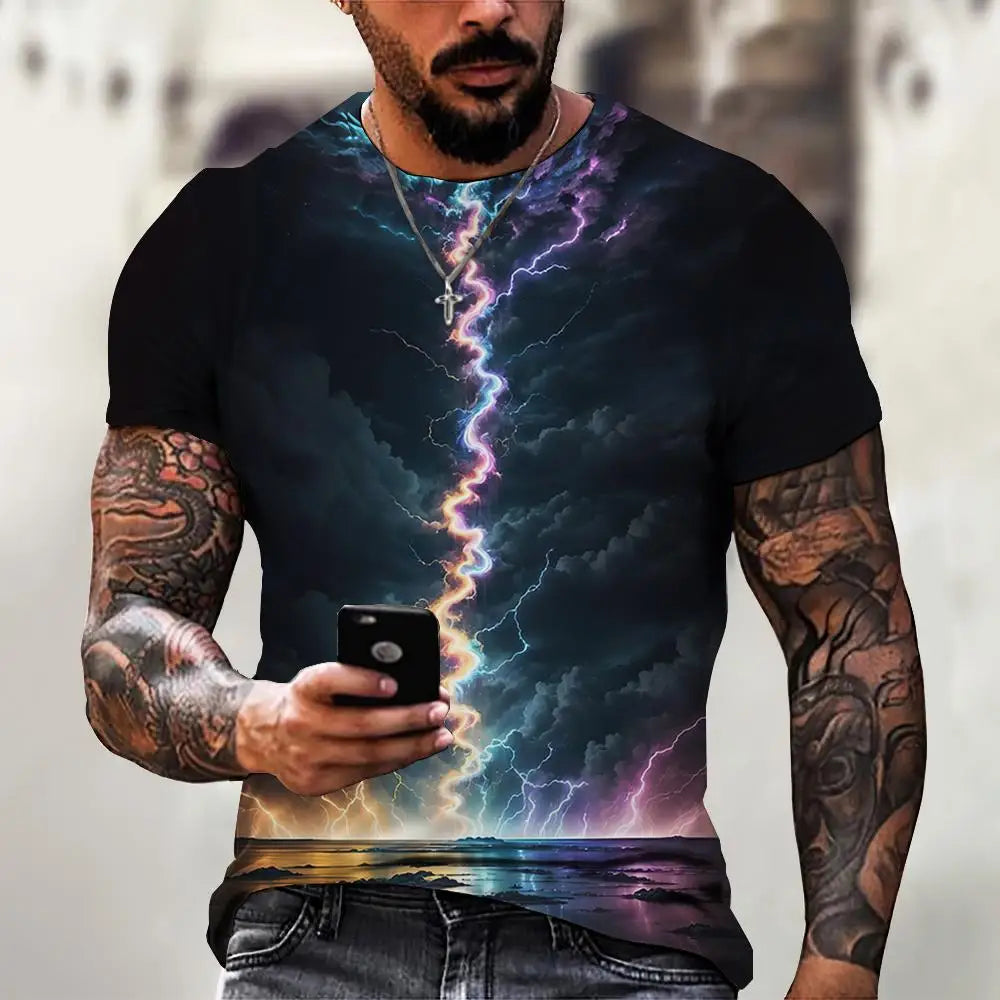 メンズ ファッション Tシャツ 3Dラインプリント 男性用 ストリート デザイナー 半袖 オーバーサイズ トップス Tシャツ 日常 カジュアル スポーツウェア