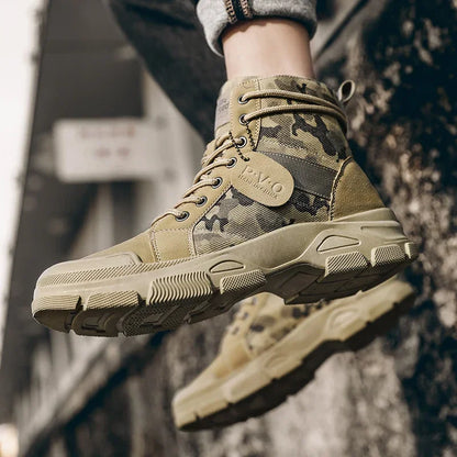Military Boots for Men Autumn High Top Camouflage Desert Casual Flats Mens Boot Breathable Non Slip Work Shoes Zapatillas Hombre by PETAL & GLOW