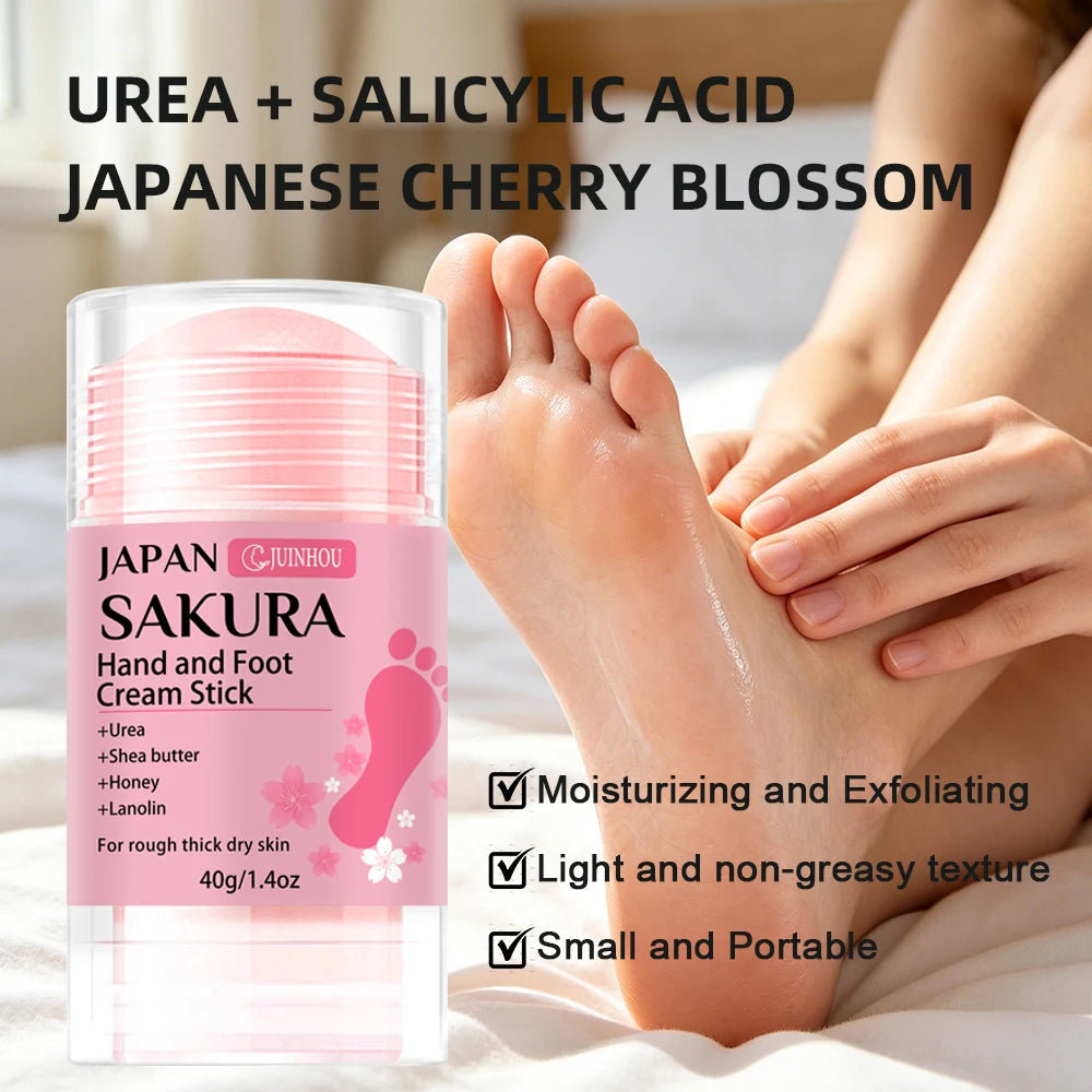 JUINHOU 60% Urea + 2% Salicylic Acid Cherry Blossom Scent Hand & Foot Cream Stick Deep Hydration, Dry Skin Care, Heel Protection