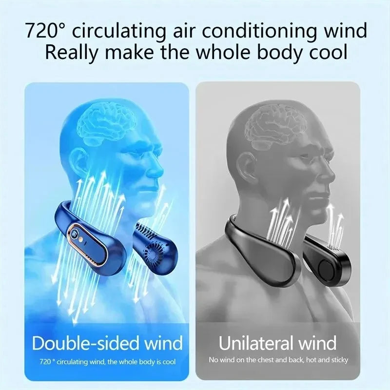 首掛け扇風機 デジタル表示 電源ベンチレーター 羽なし 首かけファン ポータブルミニエアコン USB充電式扇風機