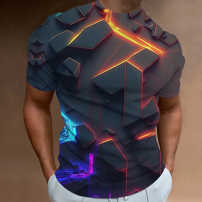 メンズ ファッション Tシャツ 3Dラインプリント 男性用 ストリート デザイナー 半袖 オーバーサイズ トップス Tシャツ 日常 カジュアル スポーツウェア
