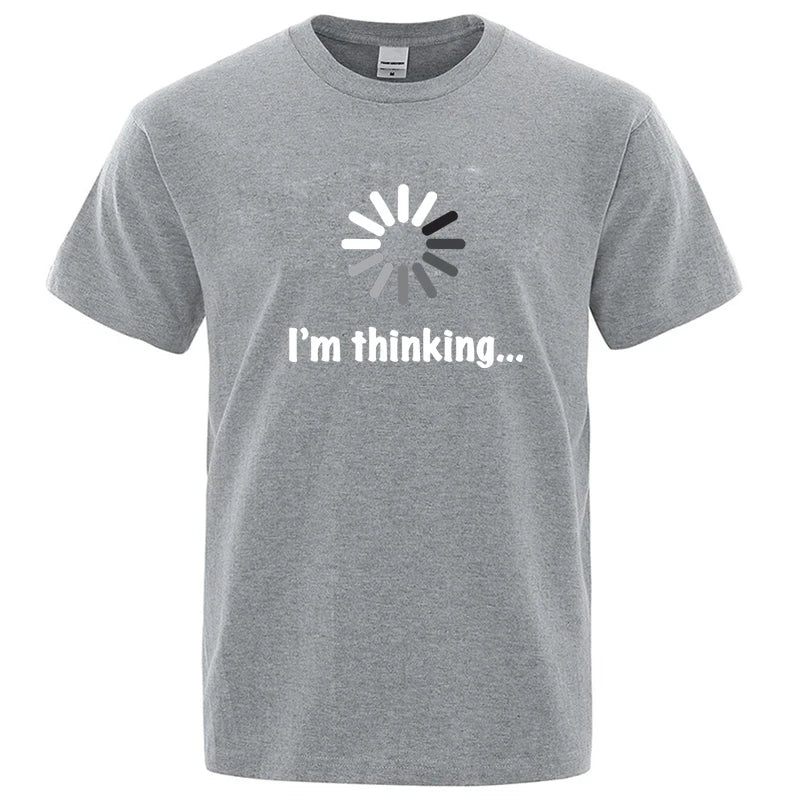 メンズTシャツ 高品質 綿100% 面白い「I'm Thinking」プリント カジュアル ゆったり ストリートウェア クール メンズ Tシャツ Oネック 男性用トップス