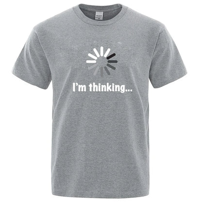 メンズTシャツ 高品質 綿100% 面白い「I'm Thinking」プリント カジュアル ゆったり ストリートウェア クール メンズ Tシャツ Oネック 男性用トップス