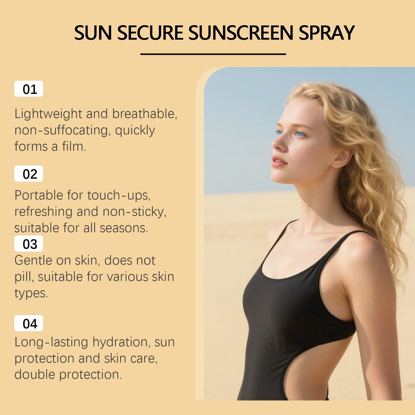 100ML SPF50 日焼け止めスプレー ベタつかない 肌保護 保湿 なめらかさ向上 リフレッシュ 日焼け防止 日焼け止めスプレー