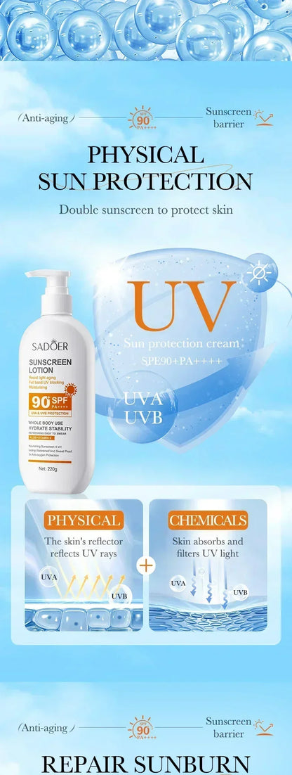 SPF90+ 日焼け止め、UVカット、美白日焼け止め、保湿、美白、顔と体用日焼け止め、スキンケア、アンチエイジング