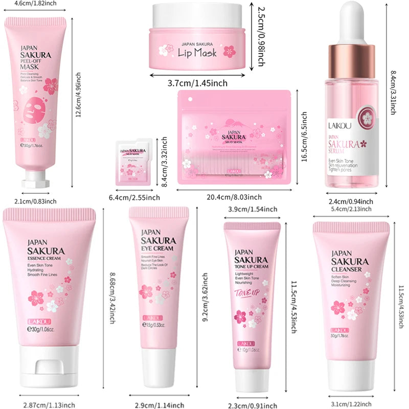 SAKURA スキンケアセット アイ＆フェイスケア（アイクリーム、洗顔料、フェイシャルオイル、リップマスク、ピールオフマスク）保湿 全肌質対応