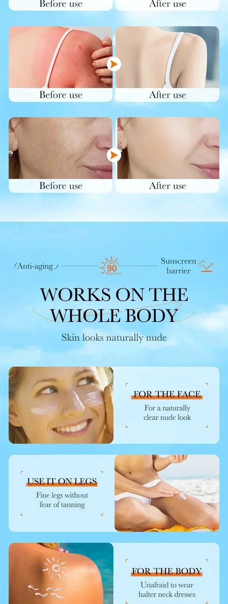 SPF90+ 日焼け止め、UVカット、美白日焼け止め、保湿、美白、顔と体用日焼け止め、スキンケア、アンチエイジング