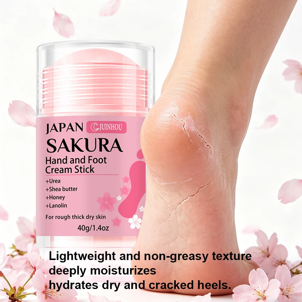 JUINHOU 60% Urea + 2% Salicylic Acid Cherry Blossom Scent Hand & Foot Cream Stick Deep Hydration, Dry Skin Care, Heel Protection