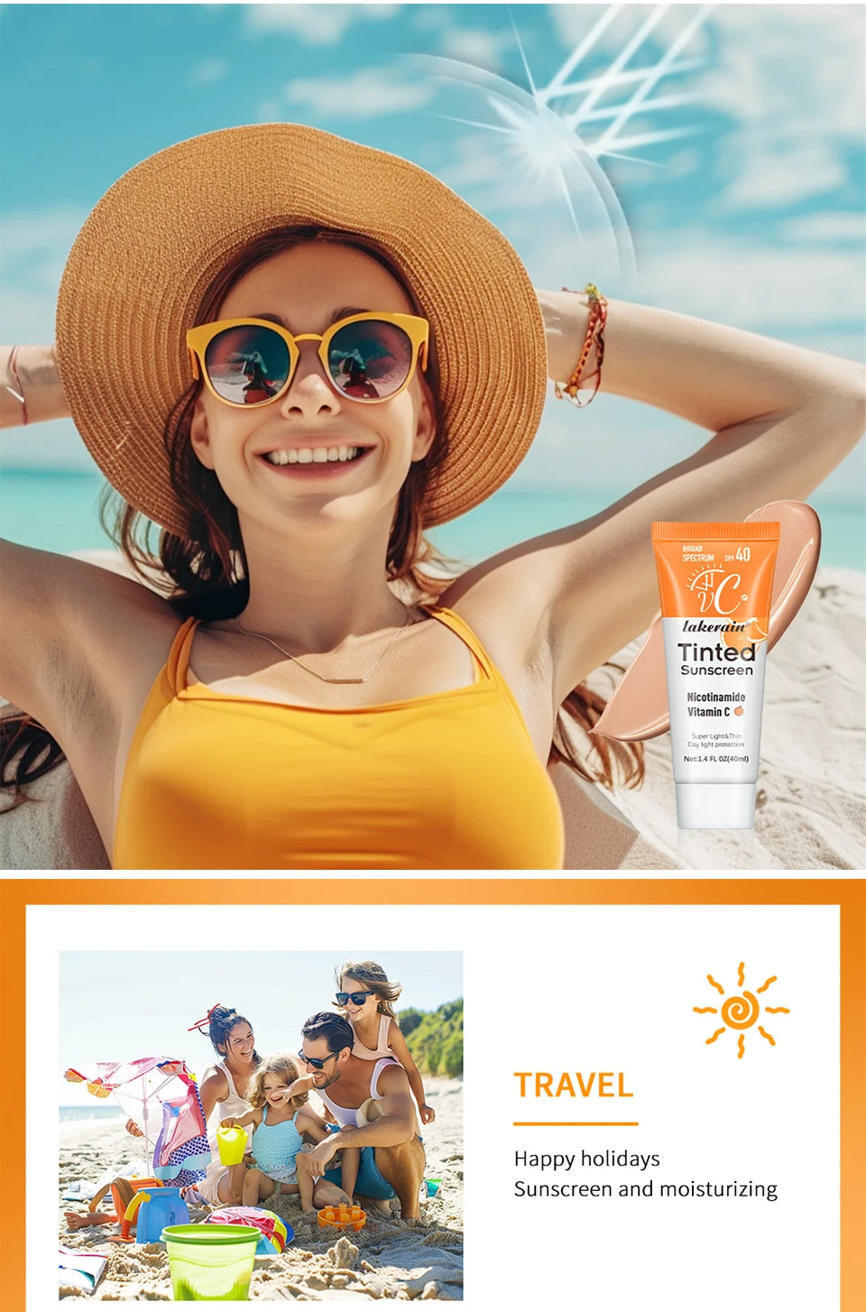 SPF40 色付き保湿VC日焼け止め スキンプロテクション リフレッシングメイクアップ サンスクリーンクリーム UVアンチエイジングレジスタンス 日焼け止め