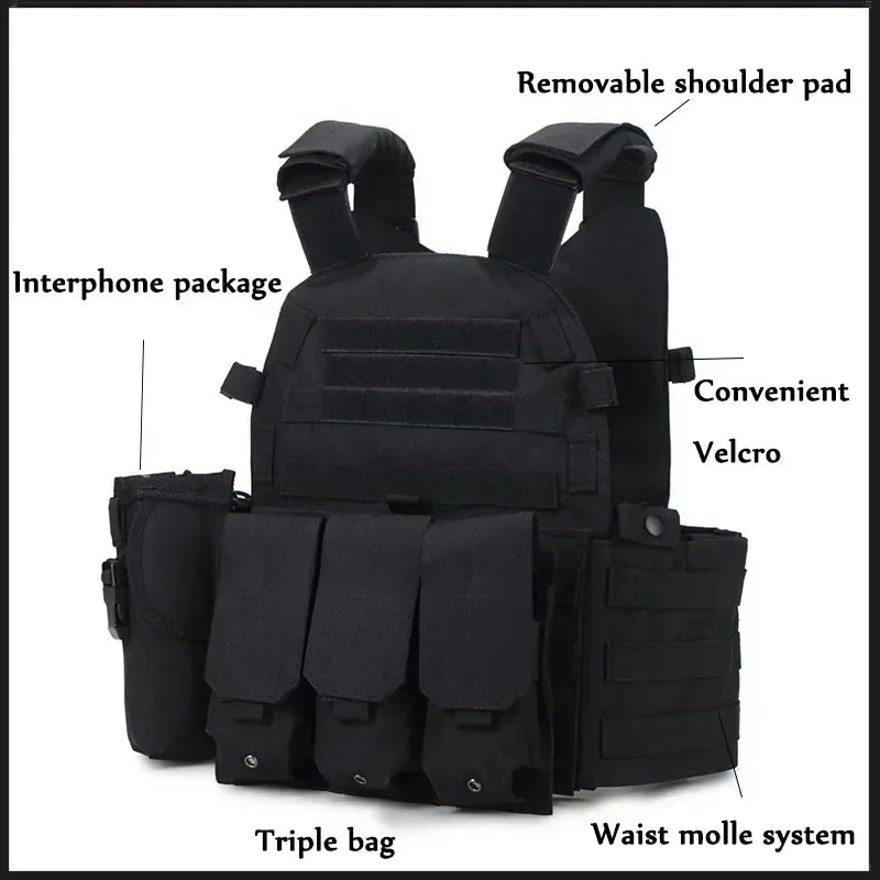 6094 Military Tactical Vest Body Armor Combat Army CS Gear Hunting Plate Carrier Airsoft Accessories Wargame Pouch Molle Vest by PETAL & GLOW
