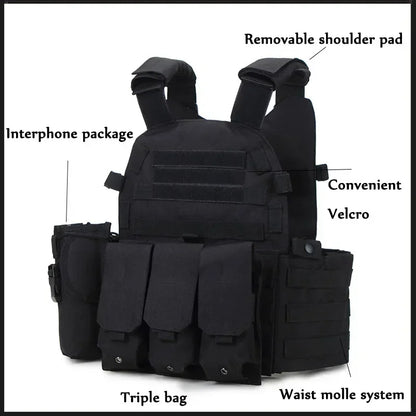 6094 Military Tactical Vest Body Armor Combat Army CS Gear Hunting Plate Carrier Airsoft Accessories Wargame Pouch Molle Vest by PETAL & GLOW