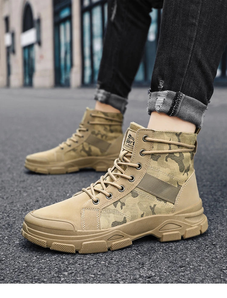 Military Boots for Men Autumn High Top Camouflage Desert Casual Flats Mens Boot Breathable Non Slip Work Shoes Zapatillas Hombre by PETAL & GLOW