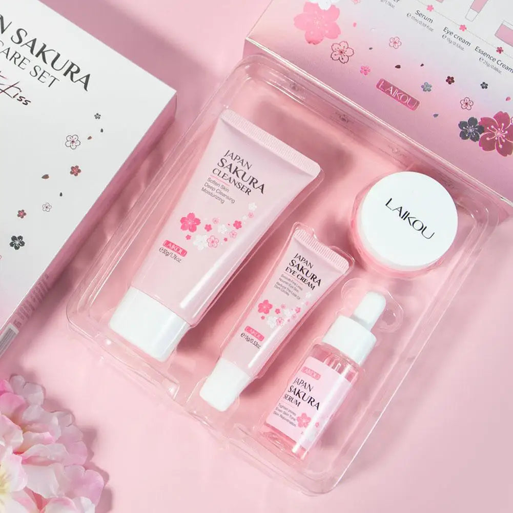 フェイシャルスキンケアセット スキンクレンジング サクラスキンケアセット 女性用 女の子用 クレンザー 化粧水 フェイス美容液 クリーム アイクリーム入り