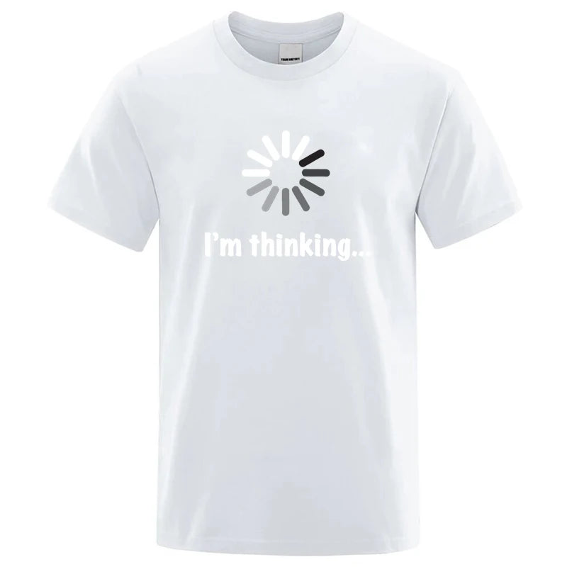 メンズTシャツ 高品質 綿100% 面白い「I'm Thinking」プリント カジュアル ゆったり ストリートウェア クール メンズ Tシャツ Oネック 男性用トップス