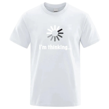 メンズTシャツ 高品質 綿100% 面白い「I'm Thinking」プリント カジュアル ゆったり ストリートウェア クール メンズ Tシャツ Oネック 男性用トップス