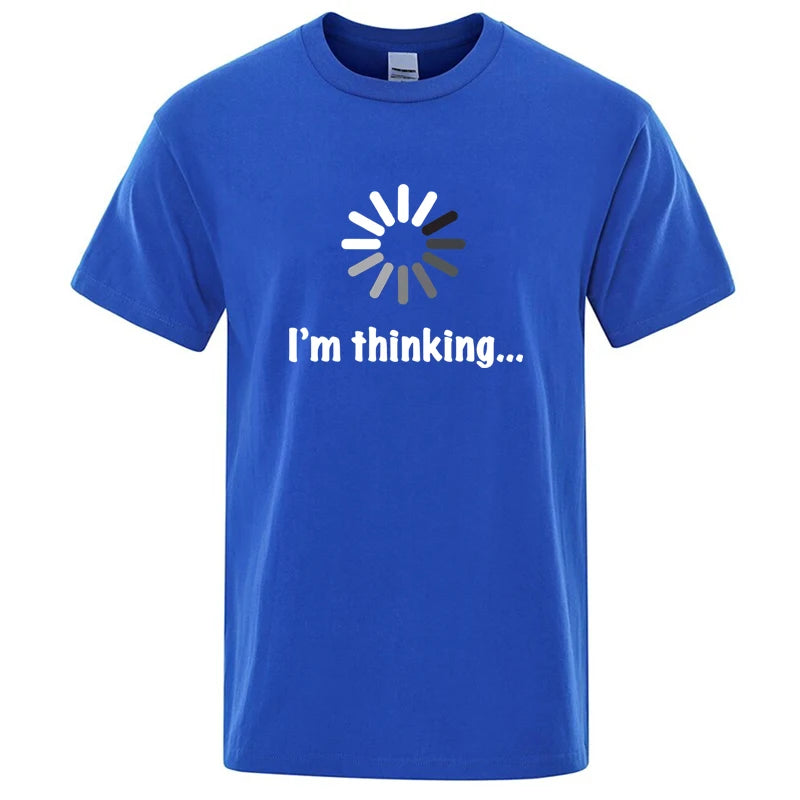 メンズTシャツ 高品質 綿100% 面白い「I'm Thinking」プリント カジュアル ゆったり ストリートウェア クール メンズ Tシャツ Oネック 男性用トップス