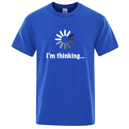 メンズTシャツ 高品質 綿100% 面白い「I'm Thinking」プリント カジュアル ゆったり ストリートウェア クール メンズ Tシャツ Oネック 男性用トップス