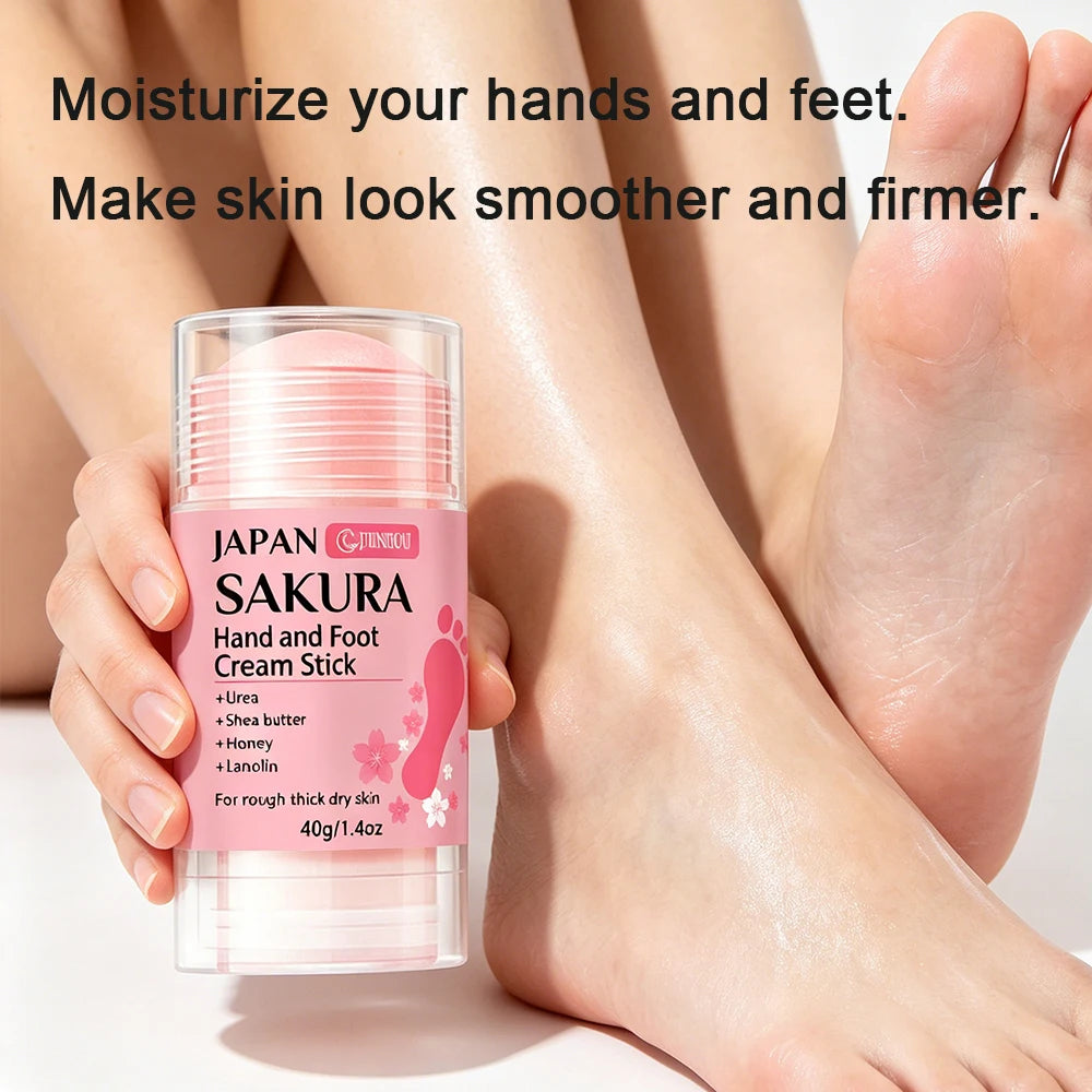 JUINHOU 60% Urea + 2% Salicylic Acid Cherry Blossom Scent Hand & Foot Cream Stick Deep Hydration, Dry Skin Care, Heel Protection