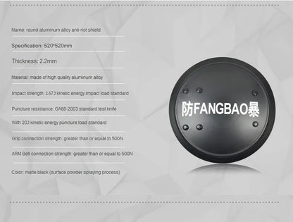 Hand Held Aluminum Alloy Riot Shield Round Tactical Shield Security Equipment Security Equipment Supplies by PETAL & GLOW
