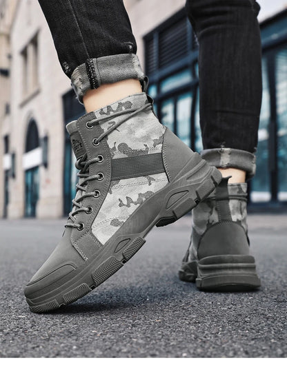 Military Boots for Men Autumn High Top Camouflage Desert Casual Flats Mens Boot Breathable Non Slip Work Shoes Zapatillas Hombre by PETAL & GLOW