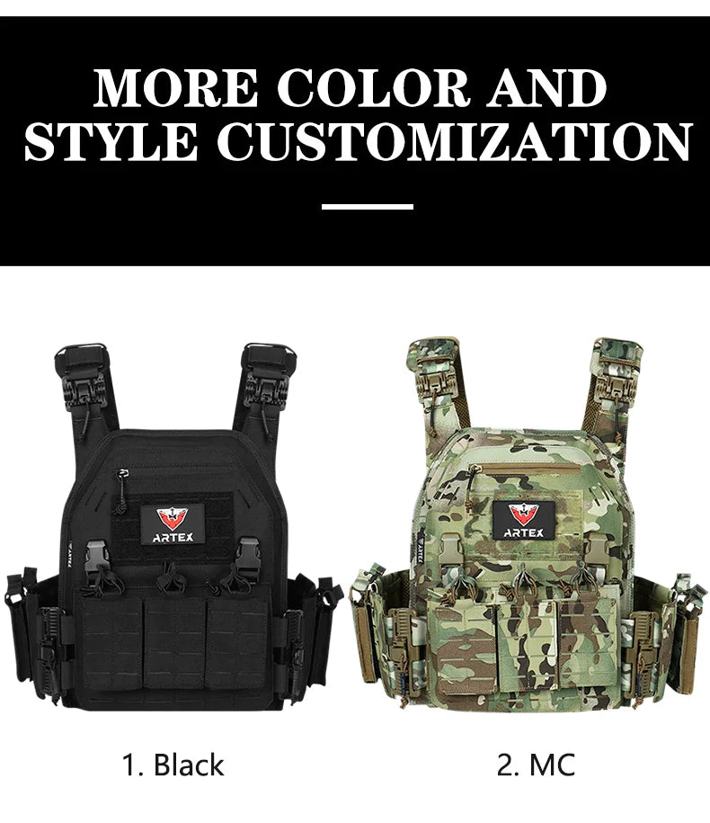 Artex New combat vest 6094 quick detachable light laser cut tactical vest black gear to carry airsoft carrier combat equipment by PETAL & GLOW