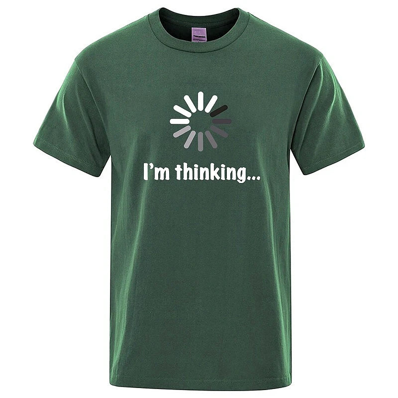 メンズTシャツ 高品質 綿100% 面白い「I'm Thinking」プリント カジュアル ゆったり ストリートウェア クール メンズ Tシャツ Oネック 男性用トップス