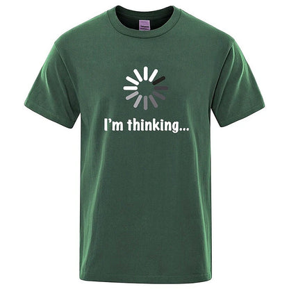 メンズTシャツ 高品質 綿100% 面白い「I'm Thinking」プリント カジュアル ゆったり ストリートウェア クール メンズ Tシャツ Oネック 男性用トップス