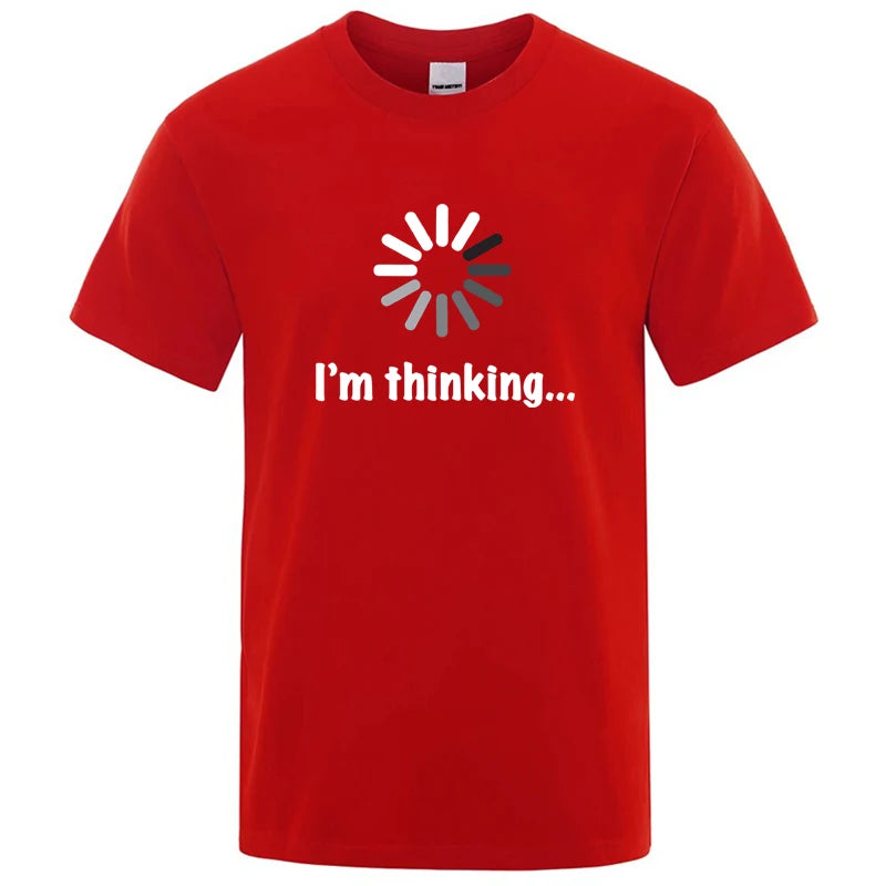メンズTシャツ 高品質 綿100% 面白い「I'm Thinking」プリント カジュアル ゆったり ストリートウェア クール メンズ Tシャツ Oネック 男性用トップス