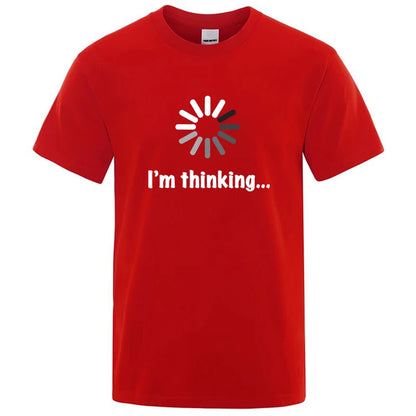 メンズTシャツ 高品質 綿100% 面白い「I'm Thinking」プリント カジュアル ゆったり ストリートウェア クール メンズ Tシャツ Oネック 男性用トップス