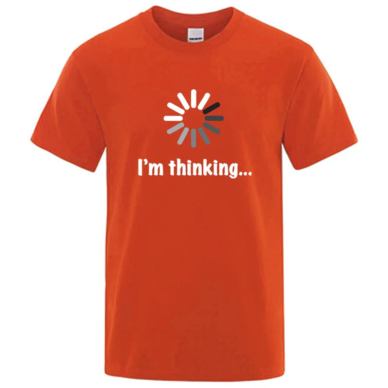 メンズTシャツ 高品質 綿100% 面白い「I'm Thinking」プリント カジュアル ゆったり ストリートウェア クール メンズ Tシャツ Oネック 男性用トップス